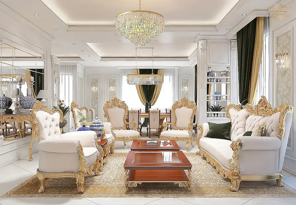 طراحی داخلی کلاسیک پذیرایی واحد 130 متری در مشهد